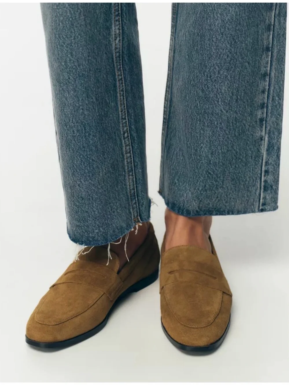 Zara split  Suede Penny Loafers in Camel